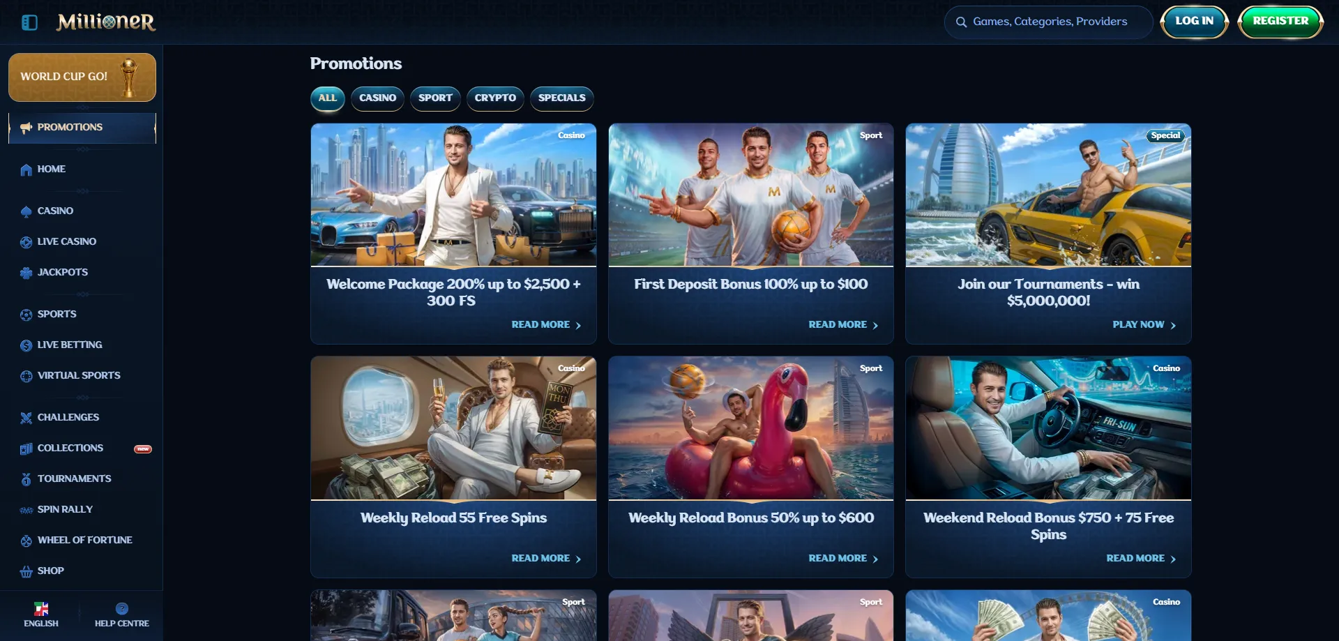 Millioner Casino bonus di benvenuto fino a &euro;500 e 300 giri gratis